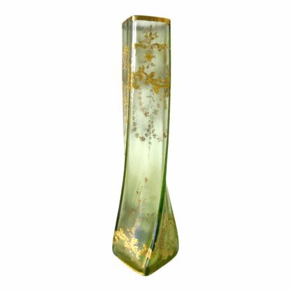 Antique Czech Bohemian Twisted Opalescent Glass Vase - Gold Gilt & Enameled - Image 3