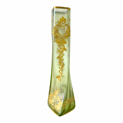 Antique Czech Bohemian Twisted Opalescent Glass Vase - Gold Gilt & Enameled - Image 6