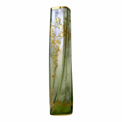 Antique Czech Bohemian Twisted Opalescent Glass Vase - Gold Gilt & Enameled - Image 7