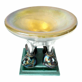 Vintage Postmodern Iridescent Art Glass Pedestal Bowl with Sculptural Bust Base