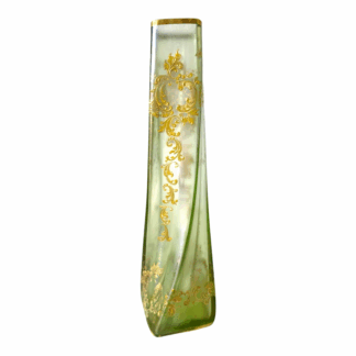 Antique Czech Bohemian Twisted Opalescent Glass Vase - Gold Gilt & Enameled