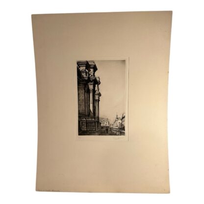Antique Architectural Etching Entitled Palais De Justice Brussels Graham Cliverd