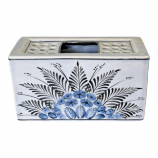 Vintage French Longwy LST Pottery Blue Floral Flower Frog Vase