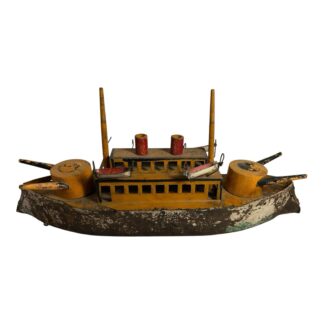 Antique D.P. Clark & Co Tin Friction Toy Battle Ship Hill Climber