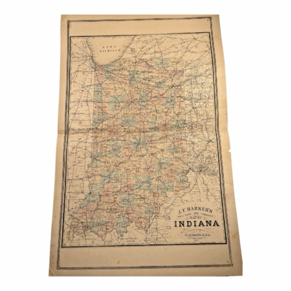 Antique 1880s J.T. Barker Railroad Map of Indiana – Colored Transportation Map - Image 2