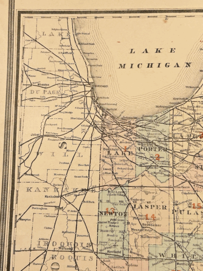 Antique 1880s J.T. Barker Railroad Map of Indiana – Colored Transportation Map - Image 3