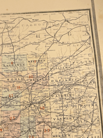 Antique 1880s J.T. Barker Railroad Map of Indiana – Colored Transportation Map - Image 5