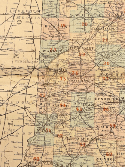 Antique 1880s J.T. Barker Railroad Map of Indiana – Colored Transportation Map - Image 8