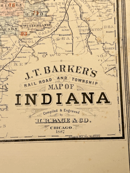 Antique 1880s J.T. Barker Railroad Map of Indiana – Colored Transportation Map - Image 10
