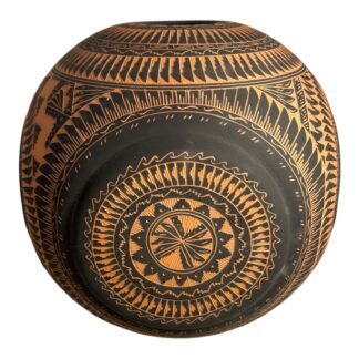 Vintage Navajo Southwestern Sgraffito Carved Pottery Vessel Vase -Signed V. Carl