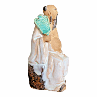 Antique Chinese Mudman Scholar Figurine - Seated with Fan