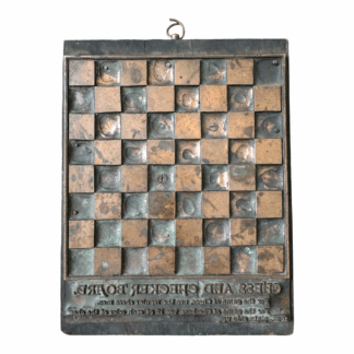 Antique Chess & Checker Board Advertising Printing Block Copper Plate on Wood