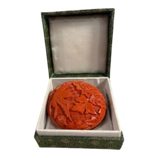 Vintage Chinese Cinnabar Paste Wax Stamp Covered Container with Box