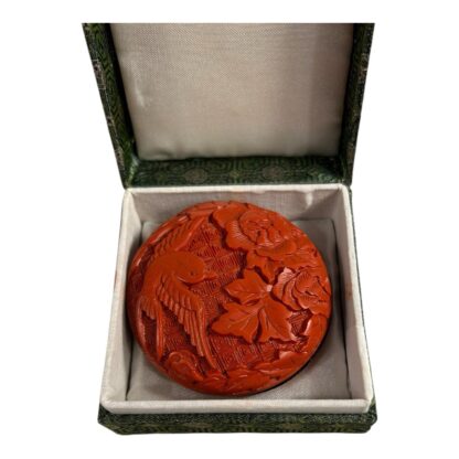 Vintage Chinese Cinnabar Paste Wax Stamp Covered Container with Box - Image 4