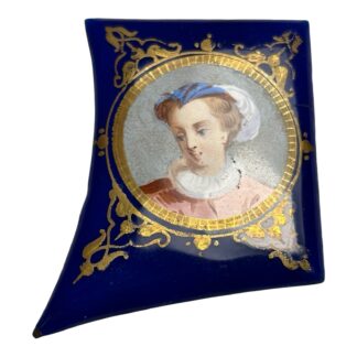Antique Miniature Enamel Cobalt Portrait of Woman on Copper Backing