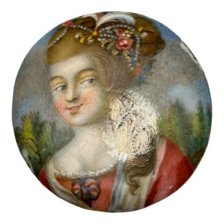 Antique Miniature Enamel Portrait of Woman on Copper Backing