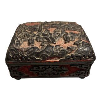 Antique Chinese Carved Wood Cinnabar Cloisonne Box