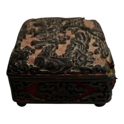 Antique Chinese Carved Wood Cinnabar Cloisonne Box - Image 6