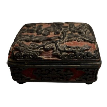 Antique Chinese Carved Wood Cinnabar Cloisonne Box - Image 7