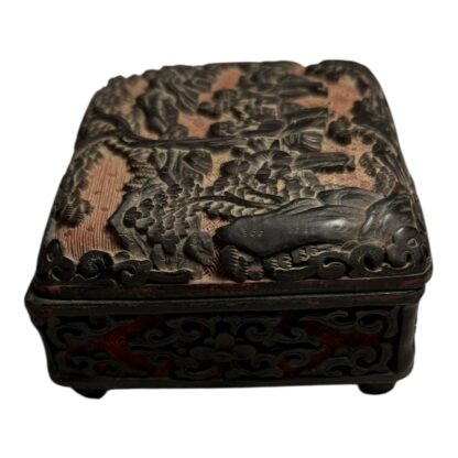 Antique Chinese Carved Wood Cinnabar Cloisonne Box - Image 8