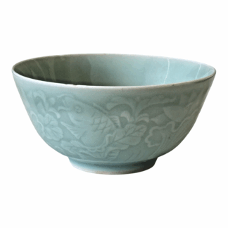 Vintage Celadon Porcelain Bowl, Koi Fish & Lotus Design - Martha Stewart Owned