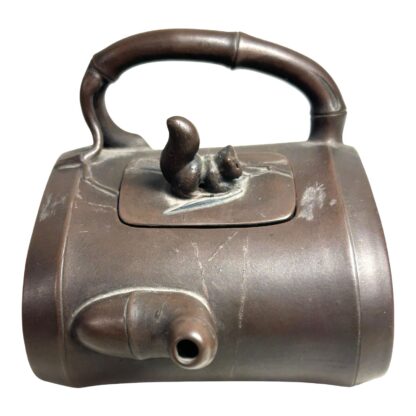 Antique Chinese Yixing Bamboo Form Clay Teapot with Applied Squirrel - Image 3
