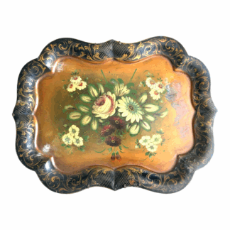 Antique Americana Decorative Hand Painted Floral Toleware Tray, Hanging Wall Art