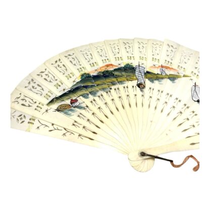 Antique Chinese Cellulite Hand Painted  Hand Fan with Original Box - Image 5