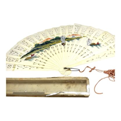 Antique Chinese Cellulite Hand Painted  Hand Fan with Original Box - Image 9