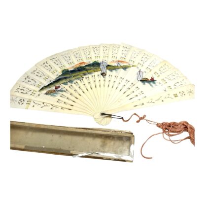 Antique Chinese Cellulite Hand Painted  Hand Fan with Original Box - Image 10