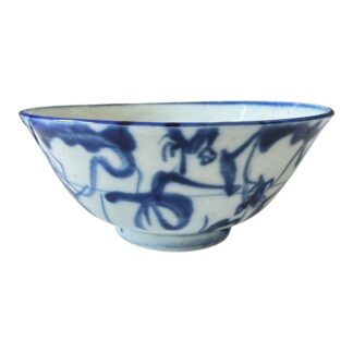 Antique 1800s Asian Chinese Blue and White Porcelain Rice Bowl