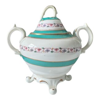 Antique Victorian Porcelain Turquoise and Gold Floral Covered Sugar Bowl