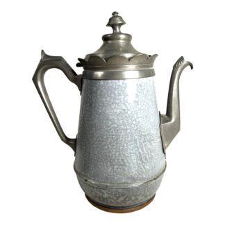 Antique Pewter Trimmed Grey Graniteware Teapot