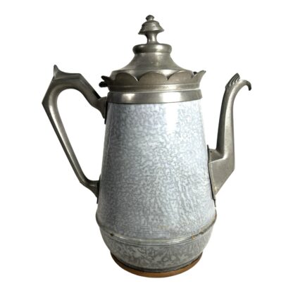 Antique Pewter Trimmed Grey Graniteware Teapot