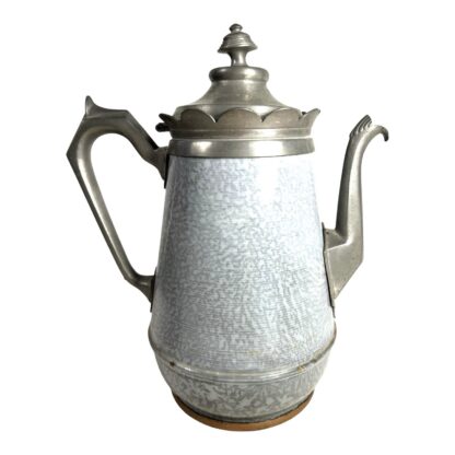 Antique Pewter Trimmed Grey Graniteware Teapot - Image 2