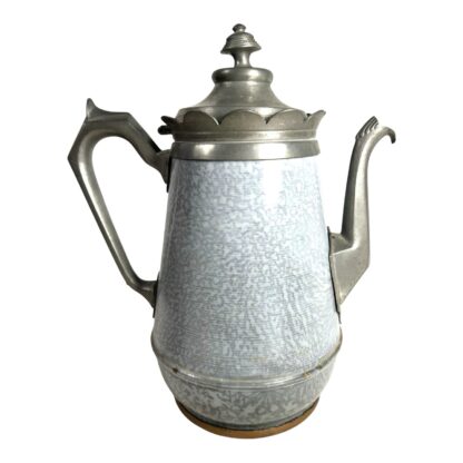 Antique Pewter Trimmed Grey Graniteware Teapot - Image 4