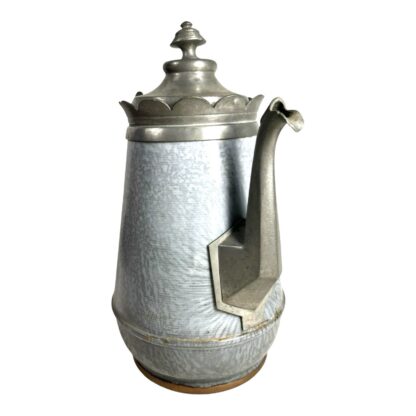 Antique Pewter Trimmed Grey Graniteware Teapot - Image 5