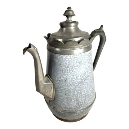 Antique Pewter Trimmed Grey Graniteware Teapot - Image 6
