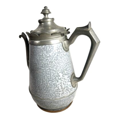 Antique Pewter Trimmed Grey Graniteware Teapot - Image 7