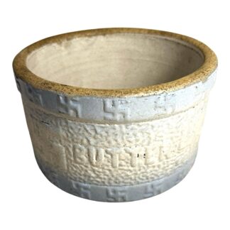 Antique Blue & White Good Luck Swastika Stoneware Butter Crock