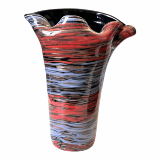 Vintage Fratelli Toso Murano Red Blue Copper Aventurine Swirl Art Glass Vase