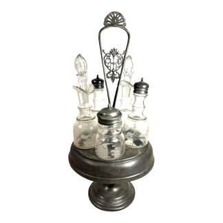 Antique 5 Piece Spinning Silverplate Condiment Set