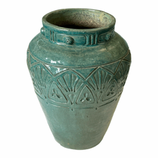 Antique European Art Pottery Teal Turquoise Blue Glazed Vase - Art Deco Design