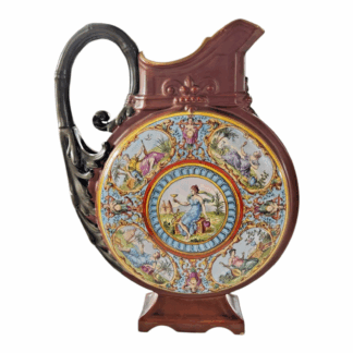 Antique Austrian Carlsbad Faience Majolica Ewer Jug with Classical Figures