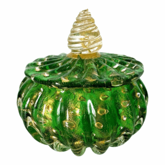 Vintage Murano Green and Gold Art Glass Lidded Box - Attr to Barovier & Toso