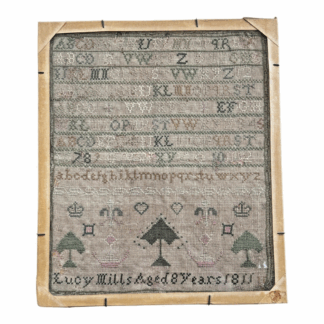 Antique 1811 Needlework Sampler of Alphabet & Landscape by Lucy Mills Age 8