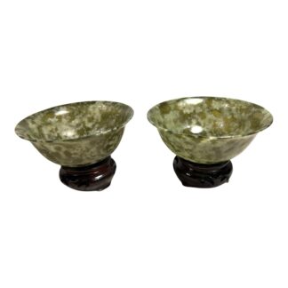 Vintage Set of Two 2 Spinach Jade Bowls from China in Presentation Box