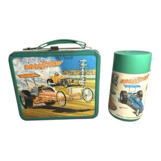 Vintage 1975 Aladdin Drag Strip Metal Lunchbox with Thermos