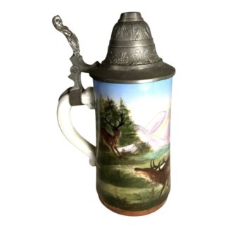 Vintage Stag Scene Lithopane Germany Beer Stein with Man and Woman Lithopane