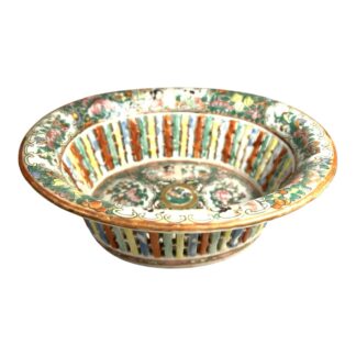 Antique Rose Medallion Chinese Reticulated Chestnut Bowl